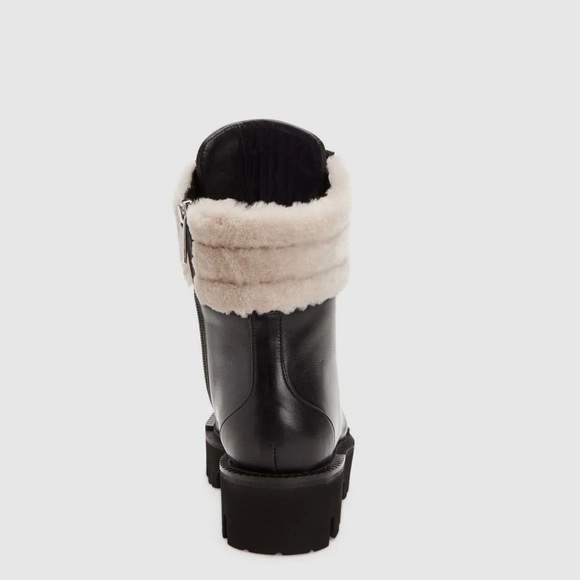 Aquatalia Alyssa shearling trim leather combat boots WEATHERPROOF size 8.5 - Picture 3 of 8